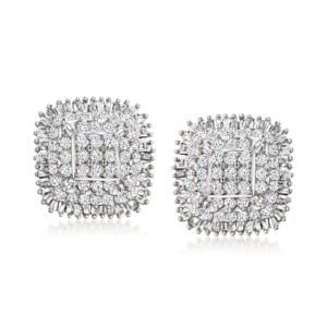 ross-simons 1.50 ct. t.w. diamond cluster earrings in sterling silver