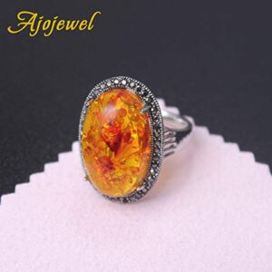 Ajojewel Women Rings With Big Stones Unique Bling Orange Resin Rings Party Wedding Jewelry(white-gold-plated-base, 9)