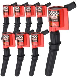 high performance ignition coil 8 pack for ford f-150 f-250 f-350 4.6l 5.4l v8 crown victoria expedition mustang lincoln mercury upgrade compatible with dg508 dg457 dg472 dg491 (red)