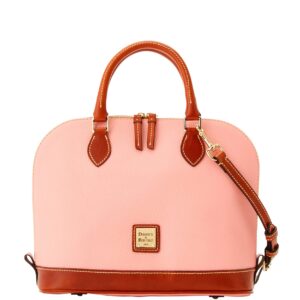 dooney & bourke women's zip zip satchel in pebble grain leather, large handbag with adjustable & detachable shoulder strap, pale pink