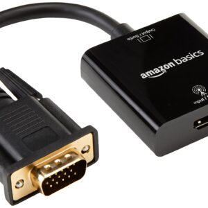 Amazon Basics Gold-Plated HDMI (Female) to VGA (Male) Adapter with 3.5mm Audio Port (Only from HDMI to VGA), Black