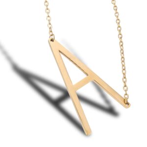 MOMOL Sideways Initial Necklace 18K Gold Plated Stainless Steel Large Big Letters A Pendant Necklace Script Name Monogram Necklaces for Women