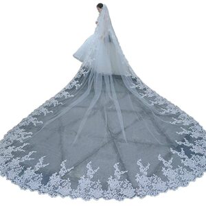 FAIOKAVER Wedding Veils Long Cathedral Full Floral Lace Egde 1 Tier with Comb…