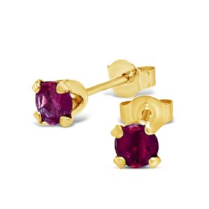 14k yellow gold stud earrings, genuine red ruby small stud earrings, 3mm round stud earrings, july birthstone for women, valentine's day, mother's day, anniversary, birthday, wedding