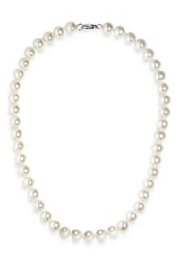 kezef pearl necklaces for women - simulated faux cream white pearl necklace 16" - hand knotted strand - pearl size 8mm - pearl choker necklace - jewelry gifts for girls and men