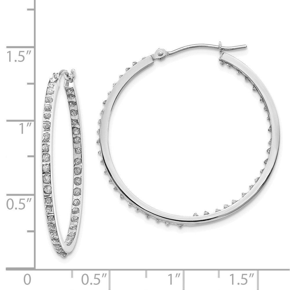 FB Jewels Solid 14K White Gold Diamond Fascination Round Hinged Hoop Earrings