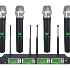 GTD Audio 4x800 Adjustable Channels UHF Diversity Wireless Cordless Handheld Microphone Mic System Ideal for Church, Karaoke, Dj Party, Range 450ft (4 Handheld Mics)