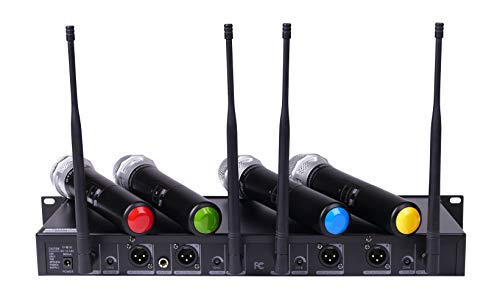 GTD Audio 4x800 Adjustable Channels UHF Diversity Wireless Cordless Handheld Microphone Mic System Ideal for Church, Karaoke, Dj Party, Range 450ft (4 Handheld Mics)