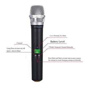 GTD Audio 4x800 Adjustable Channels UHF Diversity Wireless Cordless Handheld Microphone Mic System Ideal for Church, Karaoke, Dj Party, Range 450ft (4 Handheld Mics)