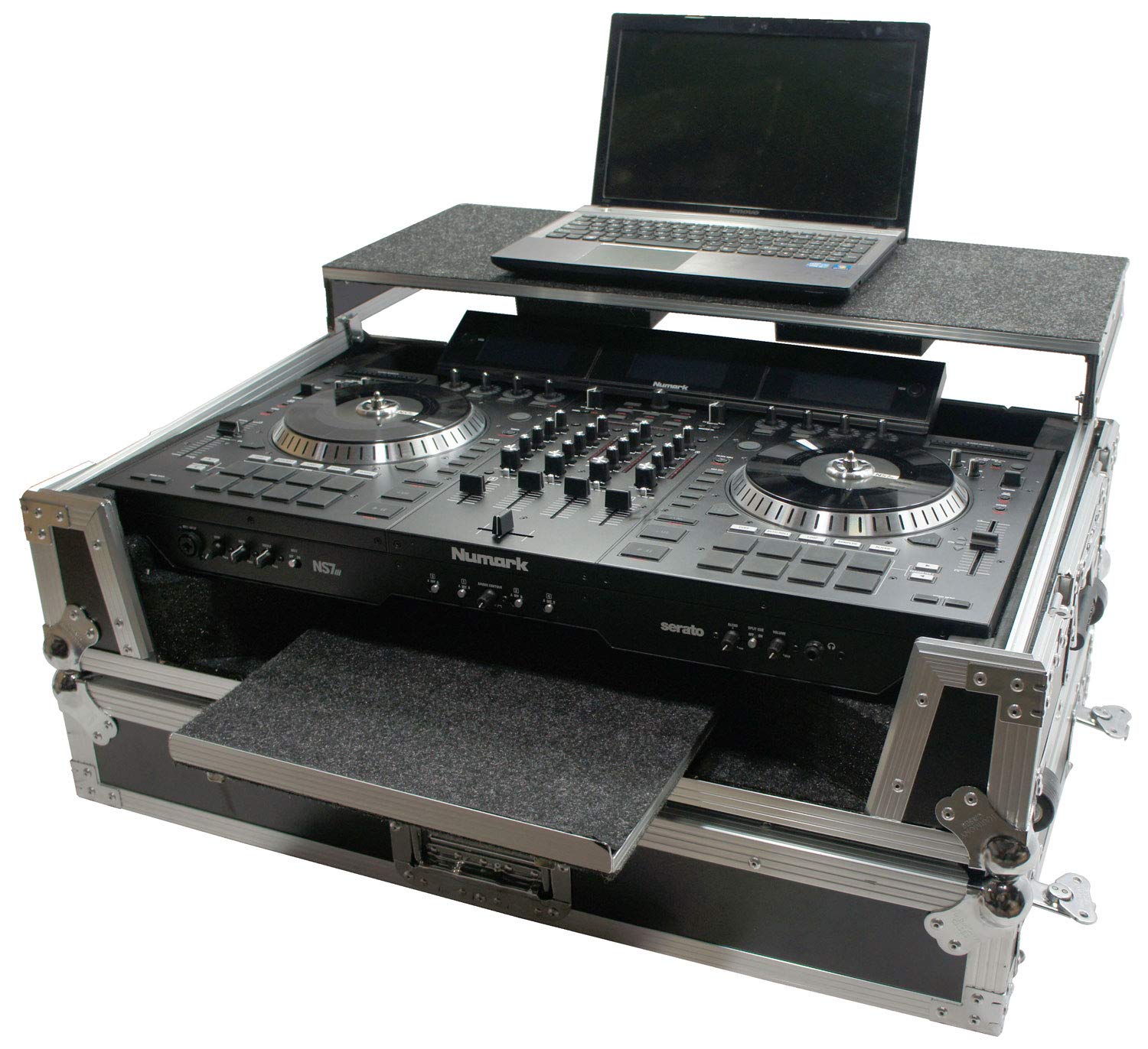 Harmony Audio HCNS7LTWFXTR Flight Glide Laptop Stand Combo DJ Case Compatible with Numark NS7FX