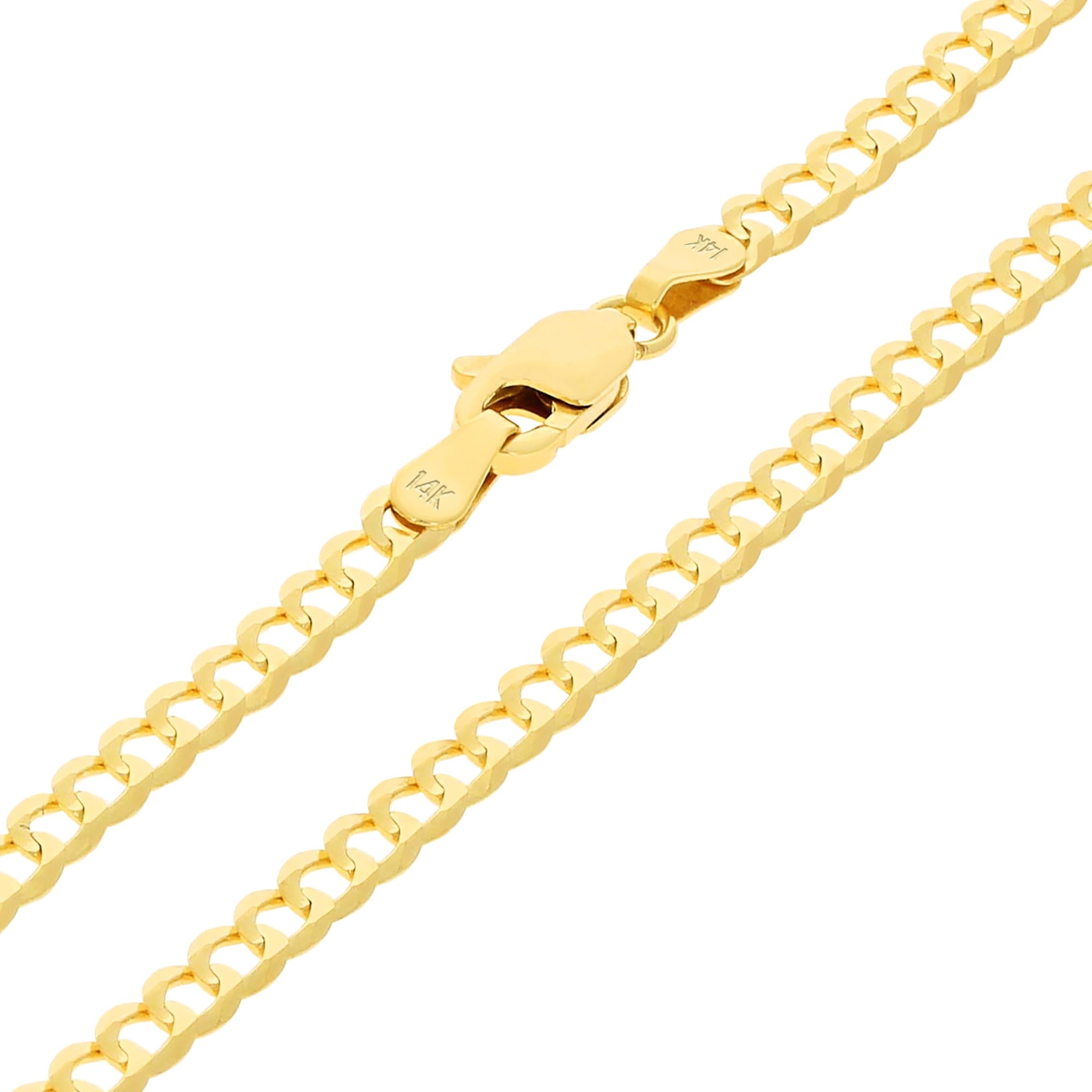 Nuragold 14k Yellow Gold 3mm Solid Cuban Curb Link Chain Pendant Necklace, Mens Womens Jewelry 16" 18" 20" 22" 24" 26" 28" 30"