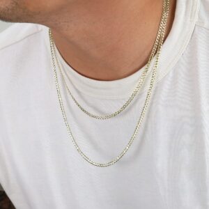 Nuragold 14k Yellow Gold 3mm Solid Cuban Curb Link Chain Pendant Necklace, Mens Womens Jewelry 16" 18" 20" 22" 24" 26" 28" 30"