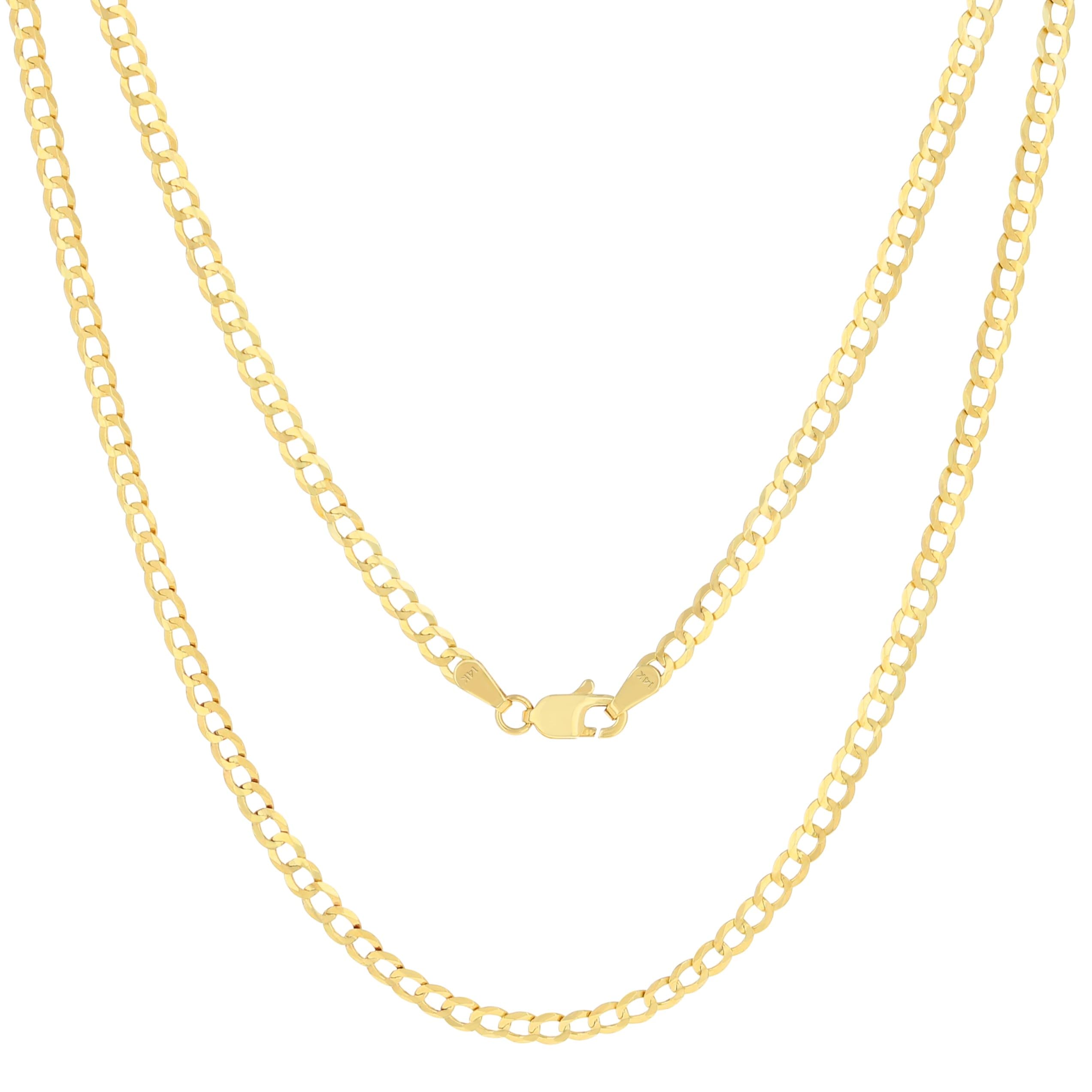 Nuragold 14k Yellow Gold 3mm Solid Cuban Curb Link Chain Pendant Necklace, Mens Womens Jewelry 16" 18" 20" 22" 24" 26" 28" 30"