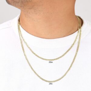 Nuragold 14k Yellow Gold 3mm Solid Cuban Curb Link Chain Pendant Necklace, Mens Womens Jewelry 16" 18" 20" 22" 24" 26" 28" 30"