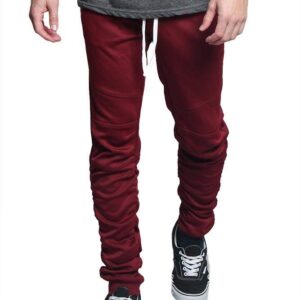 Men's Scrunched Bungee Calf Solid Color Sectional Knee Drawstring Premium Track Pants TR547 - Burgundy - 4X-Large - GG8E