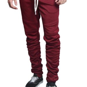 Men's Scrunched Bungee Calf Solid Color Sectional Knee Drawstring Premium Track Pants TR547 - Burgundy - 4X-Large - GG8E