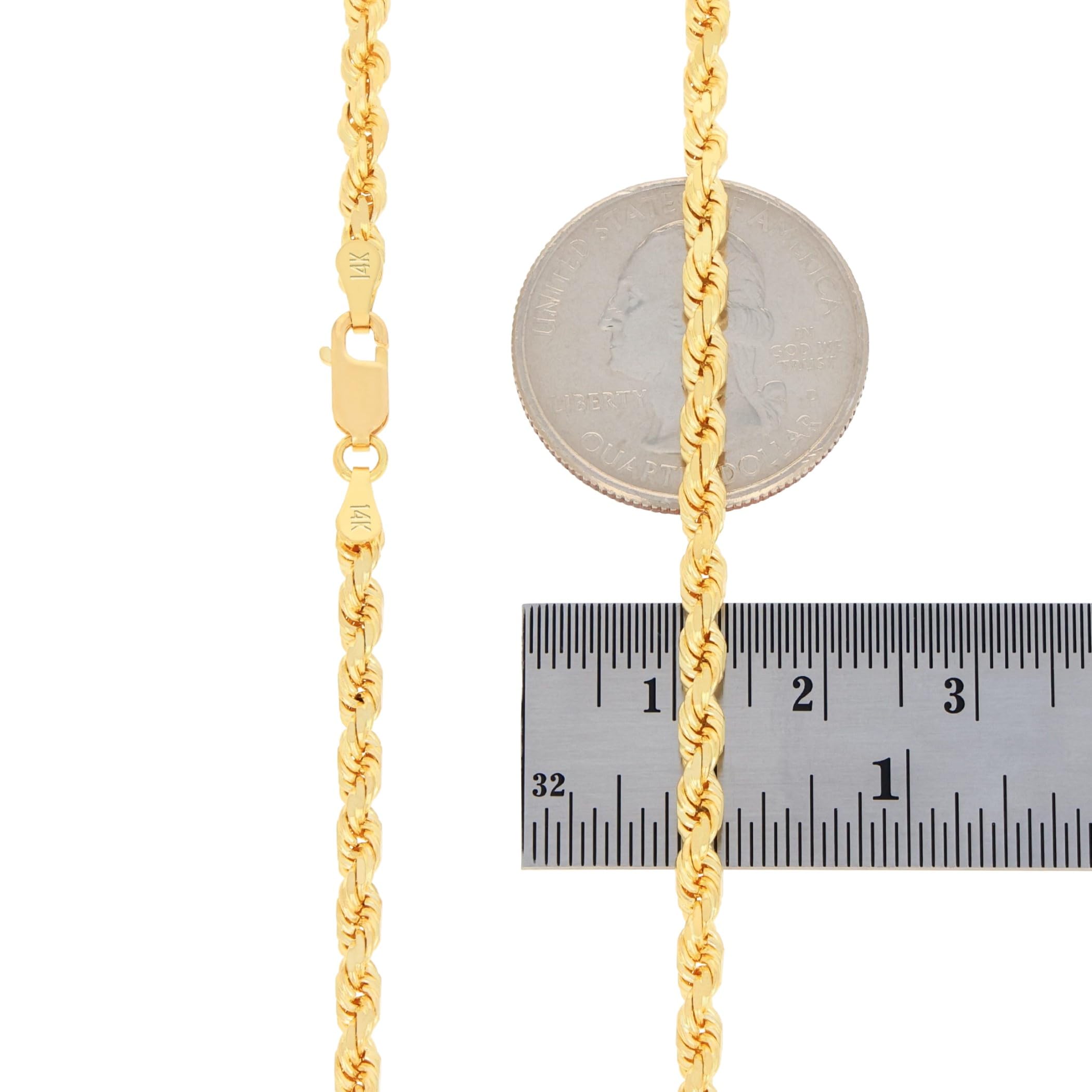 Nuragold 14k Yellow Gold 3mm Rope Chain Diamond Cut Necklace, Mens Womens Jewelry 16" 18" 20" 22" 24" 26" 28" 30"