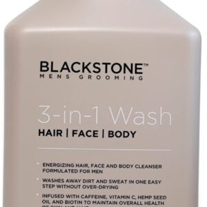 Blackstone 3-in-1 Wash for Men | Cleanses & Conditions Hair, Body, & Face | For All Skin & Hair Types | With Caffeine, Vitamin C, Hemp Seed Oil & Biotin - Bourbon & Cedar, 32 fl oz