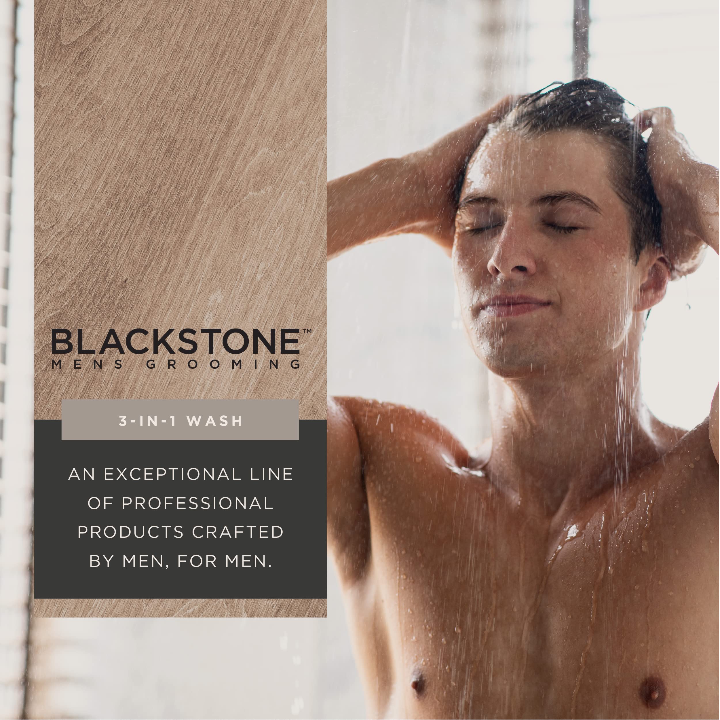 Blackstone 3-in-1 Wash for Men | Cleanses & Conditions Hair, Body, & Face | For All Skin & Hair Types | With Caffeine, Vitamin C, Hemp Seed Oil & Biotin - Bourbon & Cedar, 32 fl oz