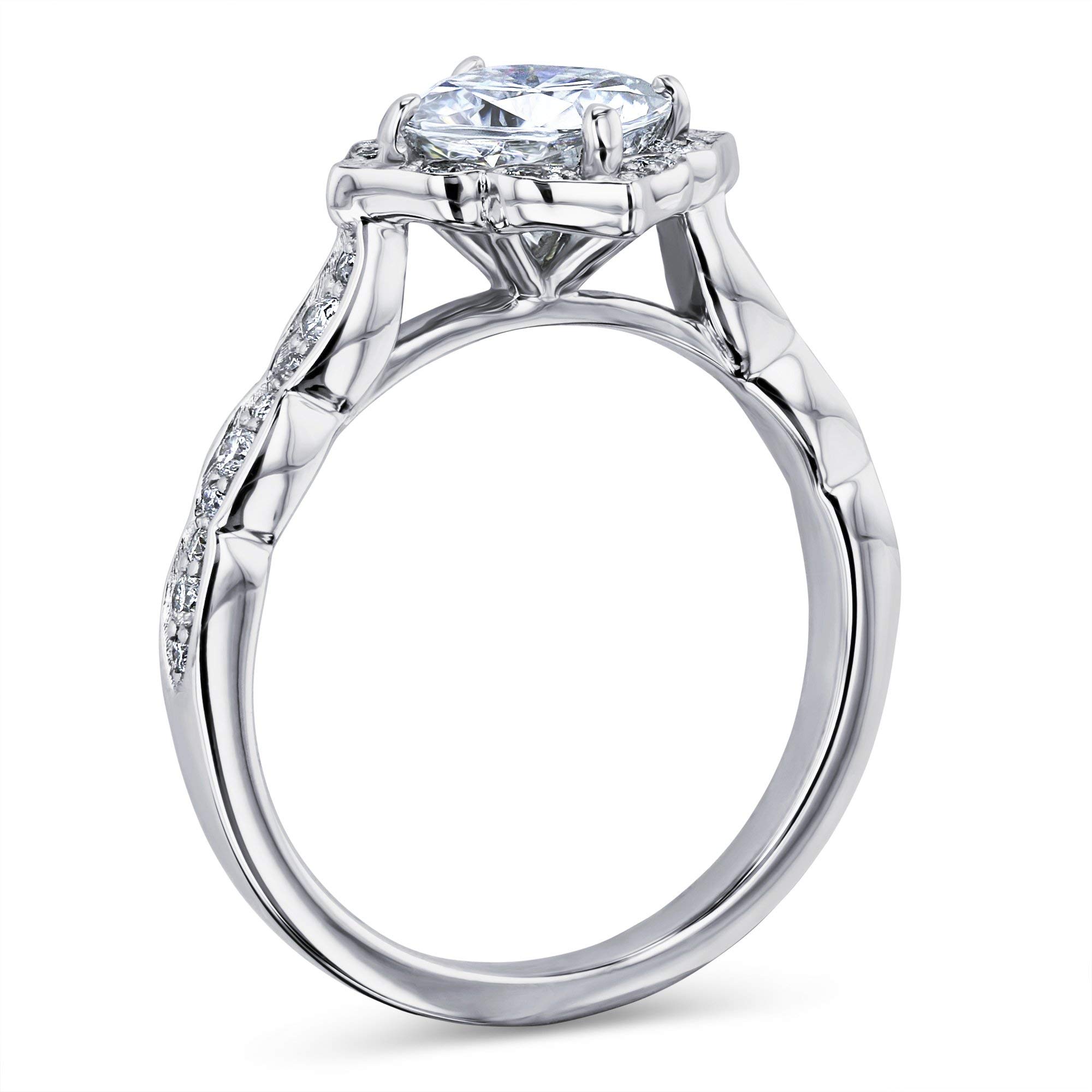 Kobelli 1 1/3 CTW Cushion Moissanite (G-H) Floral Halo Engagement Ring 14k White Gold (GH/VS, GH/I1-I2), 7.5