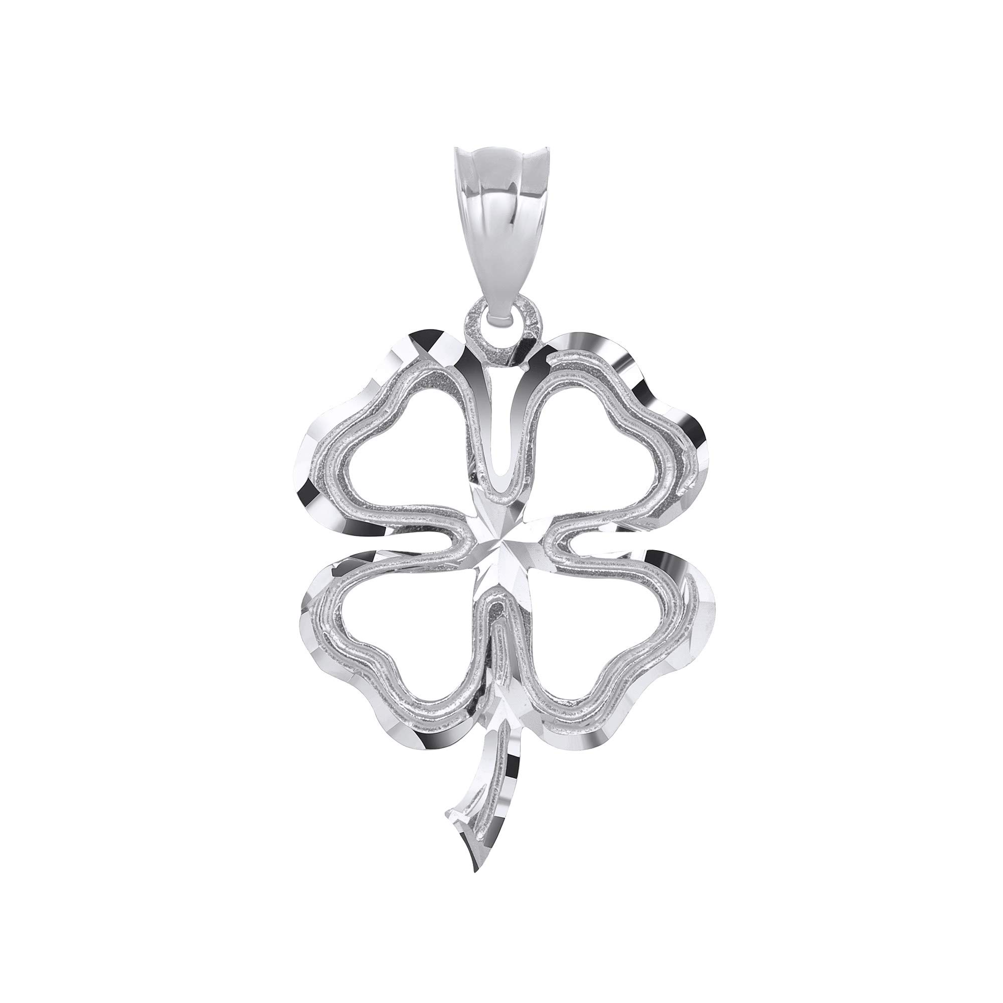 CaliRoseJewelry 14k Lucky Charm Four Leaf Clover Shamrock Irish Pendant in White Gold