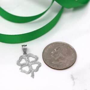 CaliRoseJewelry 14k Lucky Charm Four Leaf Clover Shamrock Irish Pendant in White Gold