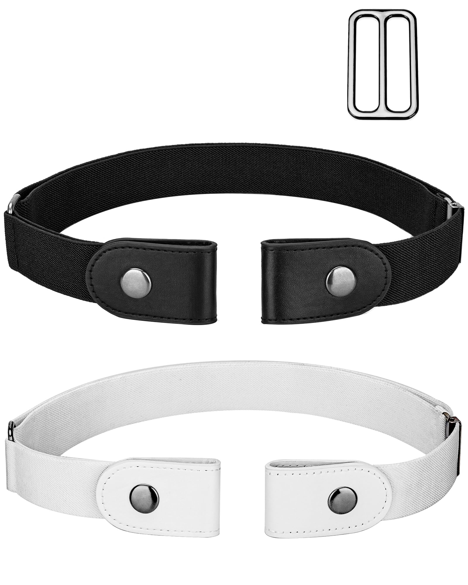 maikun 2 Pieces Buckle Free Belt,White stretch belt, Buckless Elastic Belt Women, Black + White, Waist size 24-50''