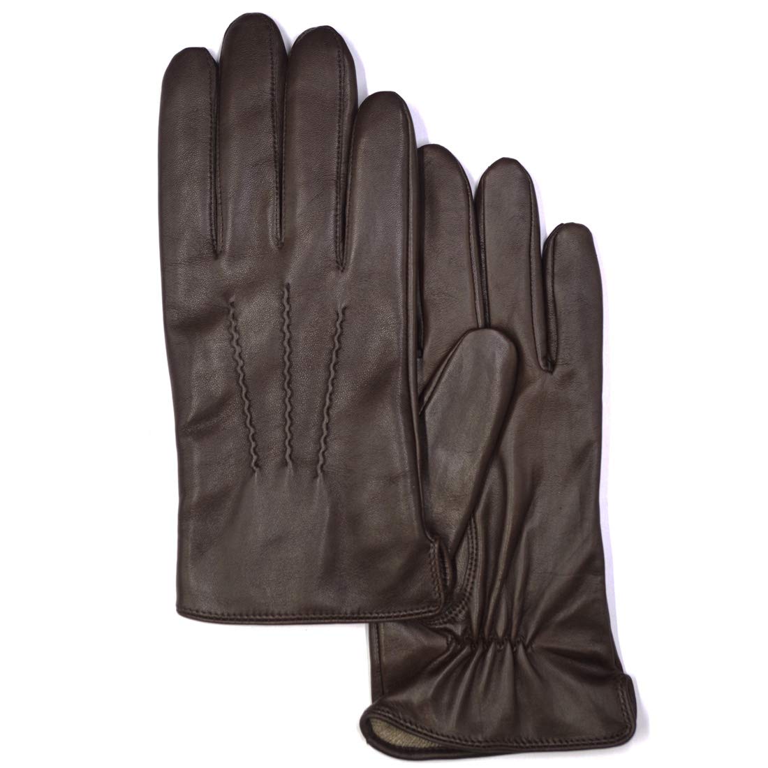 MGGMOKAY Mens Nappa Lambskin Leather Gloves(100% Cashmere Lining),Brown,Medium