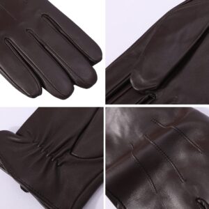 MGGMOKAY Mens Nappa Lambskin Leather Gloves(100% Cashmere Lining),Brown,Medium