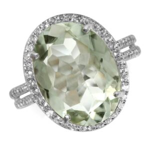 silvershake huge 6.8ct. 16x12mm natural oval shape green amethyst and white topaz 925 sterling silver ring size 10