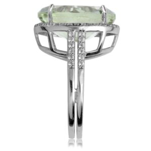 Silvershake Huge 6.8ct. 16X12mm Natural Oval Shape Green Amethyst and White Topaz 925 Sterling Silver Ring Size 10