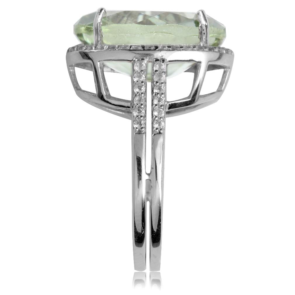 Silvershake Huge 6.8ct. 16X12mm Natural Oval Shape Green Amethyst and White Topaz 925 Sterling Silver Ring Size 10