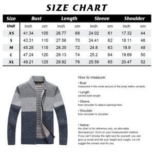 chouyatou Men's Classic Band Collar Full Zip Color-Block Stripe Cable Knitted Cardigan Sweater Coat (Large, Grey)