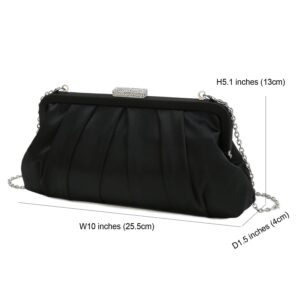 CHARMING TAILOR Classic Pleated Satin Clutch Bag Diamante Embellished Formal Handbag for Wedding/Prom/Black-Tie Events (Black)