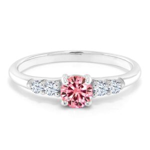 Gem Stone King 925 Sterling Silver Pink Moissanite & Created White Sapphire Engagement Ring | 0.67 Cttw | Wedding Anniversary Promise Ring For Women | Size 5,6,7,8,9