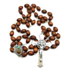 medjugorje rosary - apparition hill soil, wooden beads st benedict catholic rosary necklace, baptism rosary favors