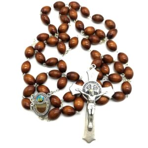 Medjugorje Rosary - Apparition Hill Soil, Wooden Beads St Benedict Catholic Rosary Necklace, Baptism Rosary Favors