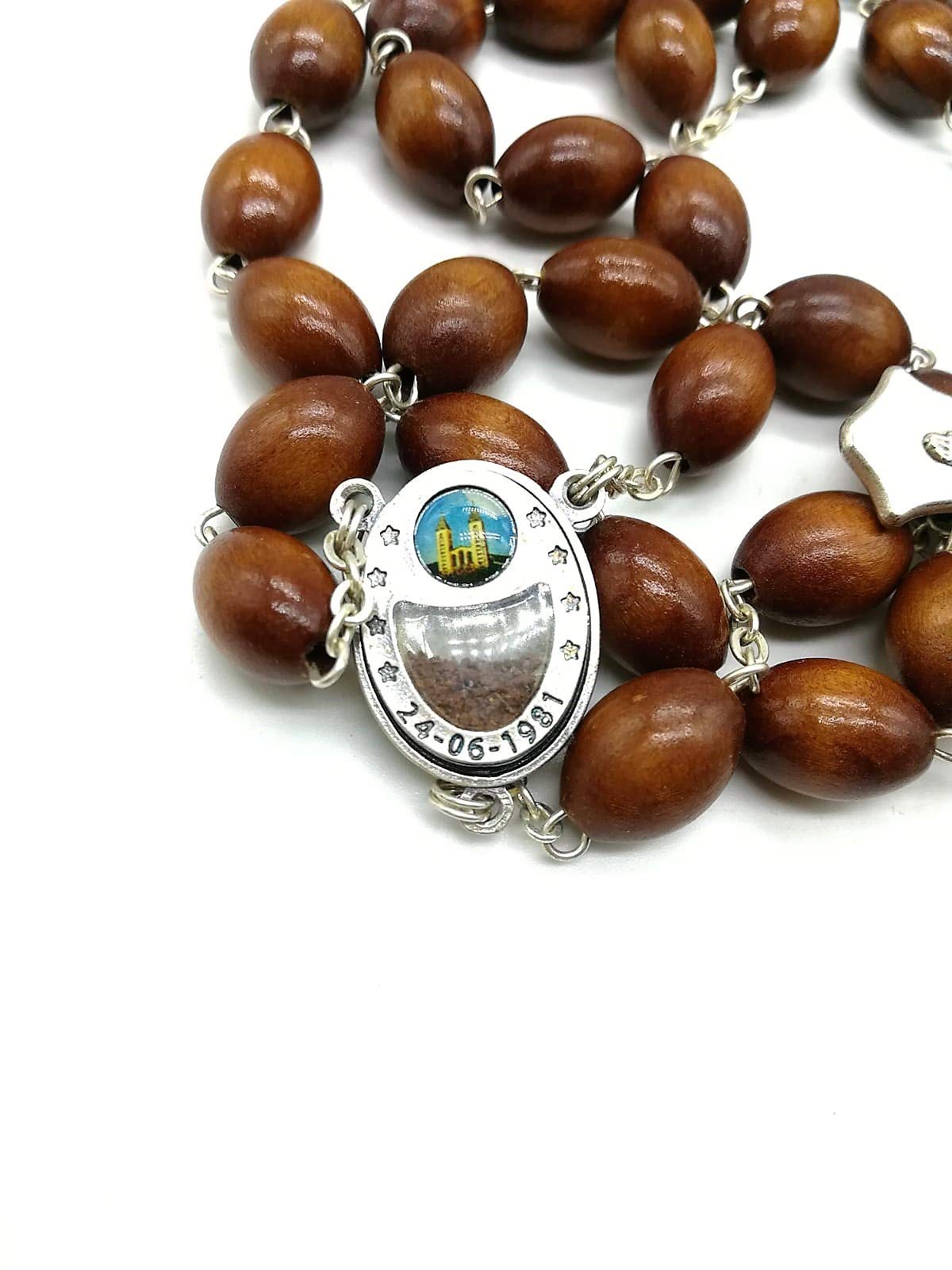 Medjugorje Rosary - Apparition Hill Soil, Wooden Beads St Benedict Catholic Rosary Necklace, Baptism Rosary Favors