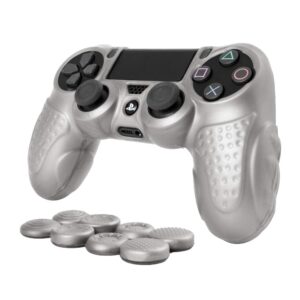 chin fai ps4 controller dualshock4 skin grip anti-slip silicone cover protector case for sony ps4/ps4 slim/ps4 pro controller with 8 thumb grips (silver)