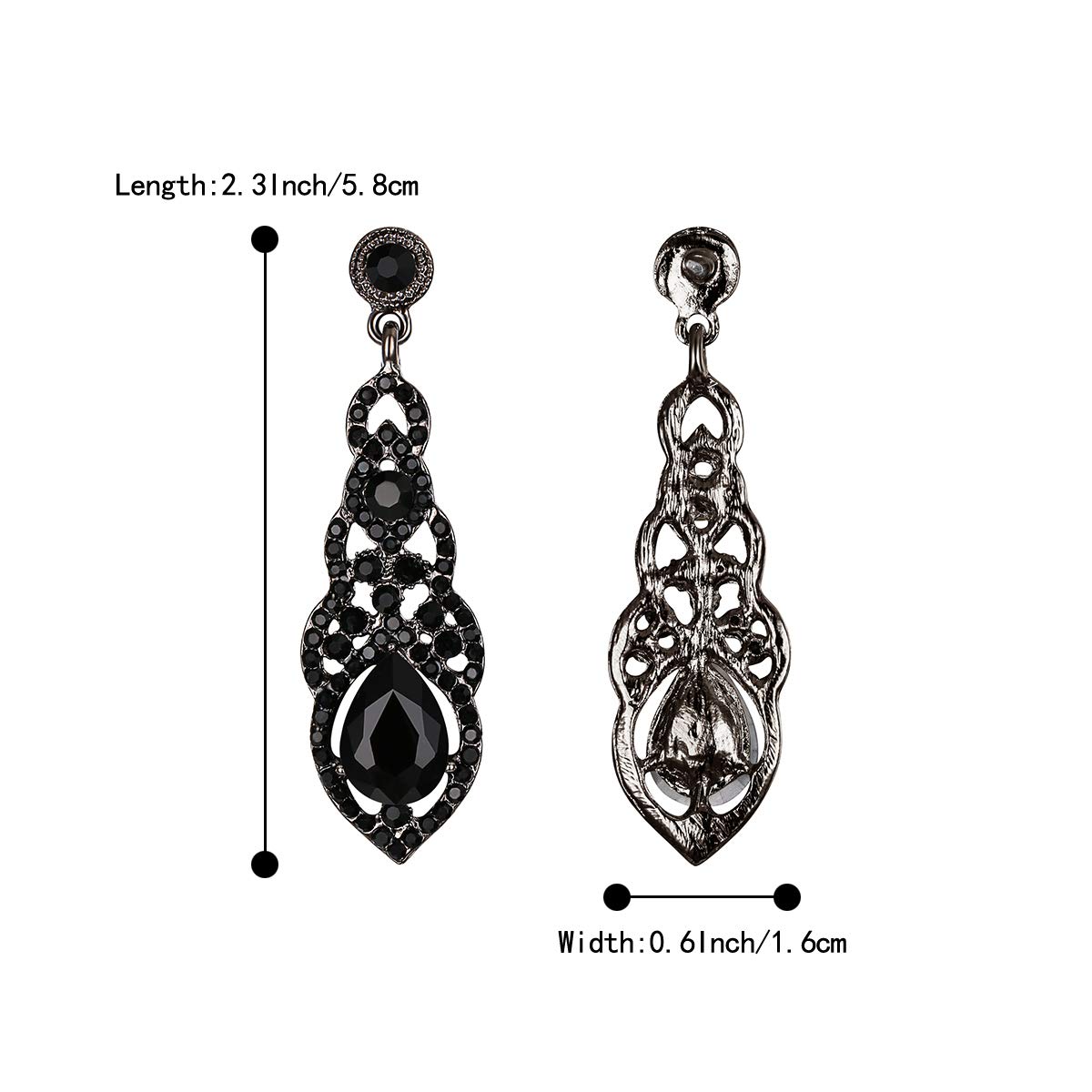 BriLove Wedding Bridal Dangle Earrings for Women Crystal Art Deco Teardrop Hollow Chandelier Earrings Black Black-Silver-Tone