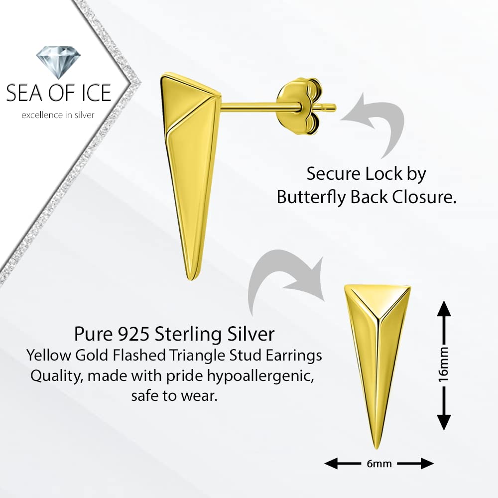 Triangle Earrings Gold Flashed Sterling Silver Polish Finished Water Drop Dangle, Mini Bar, Infinity Minimalist Studs Earrings for Women - Elegant Sterling Silver Earrings for Women – Nickel-Free