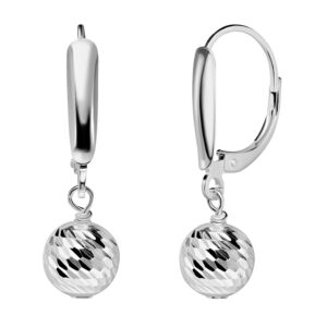 sea of ice sterling silver ball beads leverback drop dangle earing– diamond-cut 8mm ball beads - elegant sterling silver earrings for women – nickel-free jewelry