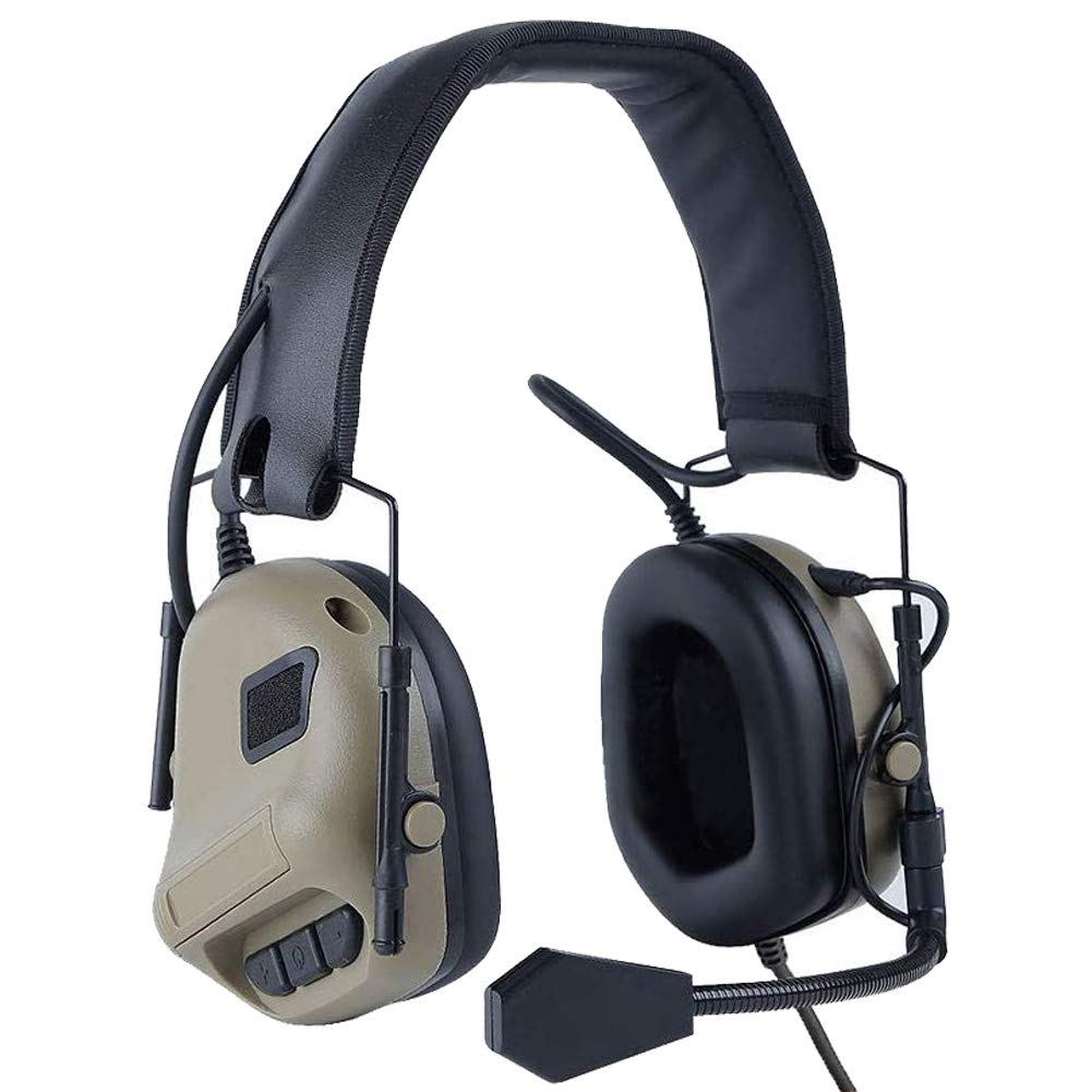 ATAIRSOFT Tactical Headset Wargame Hunting Headphone Without Noise Cancellation Function (Tan)