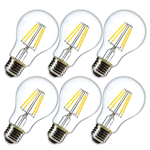 Dimmable 4W Vintage LED Filament Bulb 4000K Daylight White, Edison A19/A60 LED Light Bulbs, 40W Equivalent E26 Medium Base Lamp, Clear Glass Cover 400 Lumens, Pack of 6