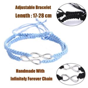 Rullar 2Pcs Women Men Handmade Infinity Forever Lovers Friendship Family Braided Couple Cuff Link Strentch Bracelets Lightblue