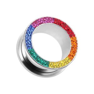 covet jewelry multi-sprinkle dot rainbow multi gem screw-fit ear gauge tunnel plug (3/4" (19mm))