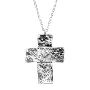 Silpada 'Dropmore' Floral Cross Pendant Necklace in Sterling Silver, 22" + 2"