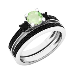 dazzlingrock collection 5 mm round peridot & black diamond 3 stone ring set in 925 sterling silver size 9