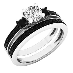 Dazzlingrock Collection 5 mm Round White Sapphire & Black Diamond 3 Stone Ring Set in 925 Sterling Silver Size 7