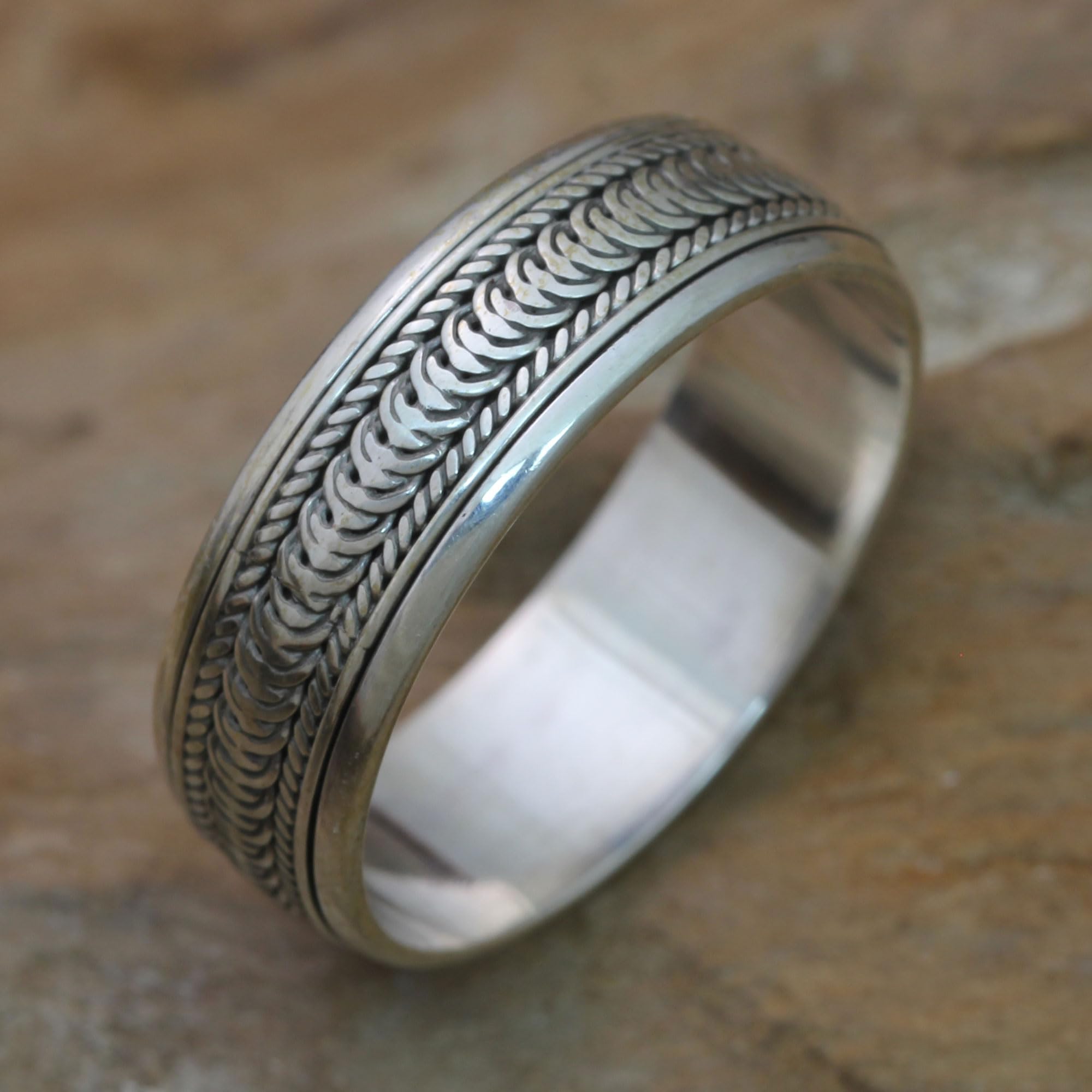 NOVICA Artisan Handmade Sterling Silver Meditation Spinner Ring Band No Stone Indonesia [band Width 7 mm W] ' Infinity Path'